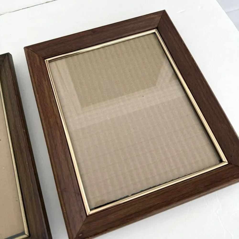 Vtg Woodgrain Gold Rimmed 8x10 Wall Photo Frames Velvet Back Gallery Wall MCM